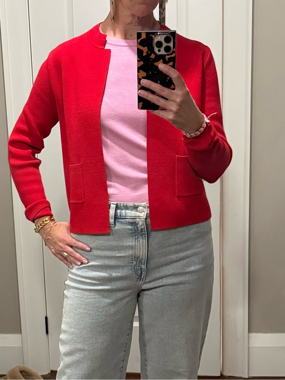 Zara Open-Front Cardigan in Bright Red